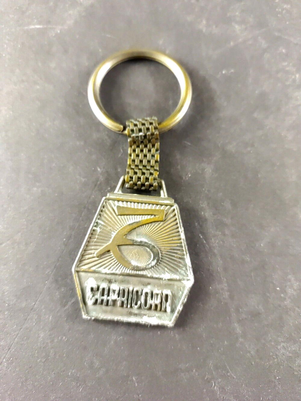Vintage Capricorn Metal Keychain Tarnished